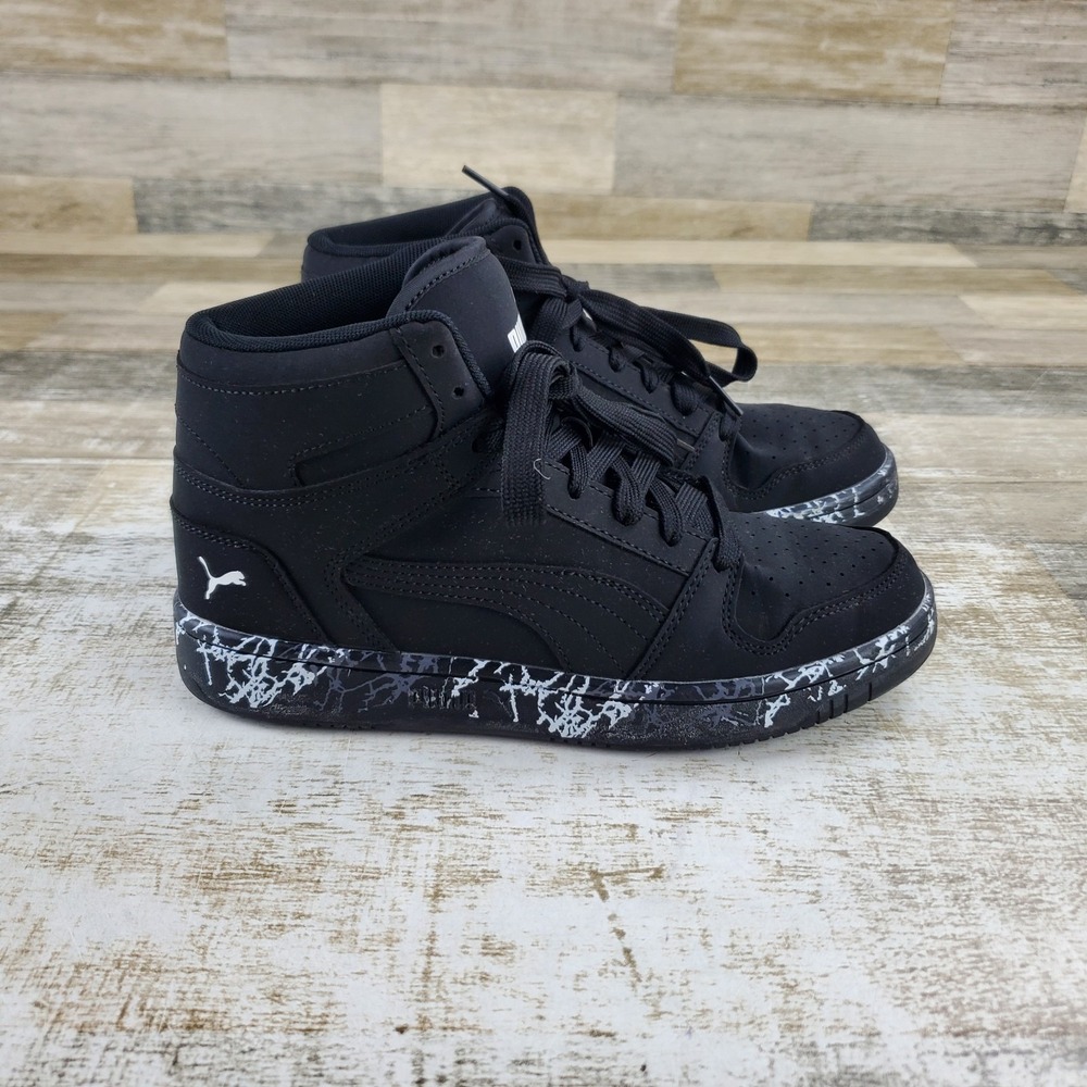 PUMA Rebound Layup Kids Shoes Sz 6.5 M Black Mid-Top Leather Lace Up Sneakers
